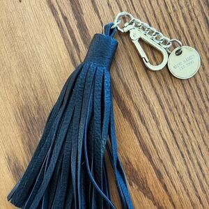 Steve Madden leather keychain tassel, black with gold hardware